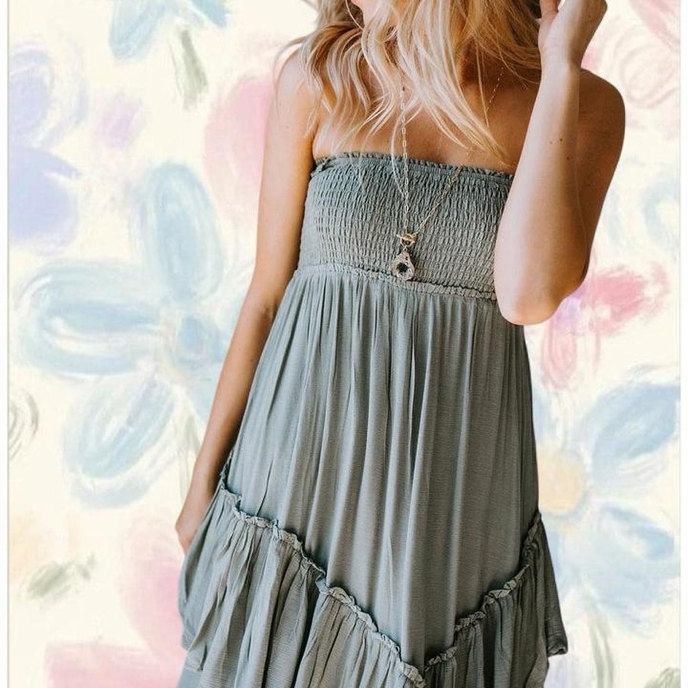 Three Bird Nest Olive Smocked Dress
